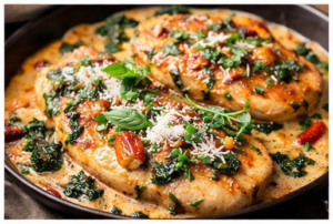 Creamy Tuscan Chicken with Garlic Spinach