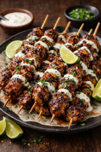 Jamaican Jerk Chicken Skewers with Lime Crema