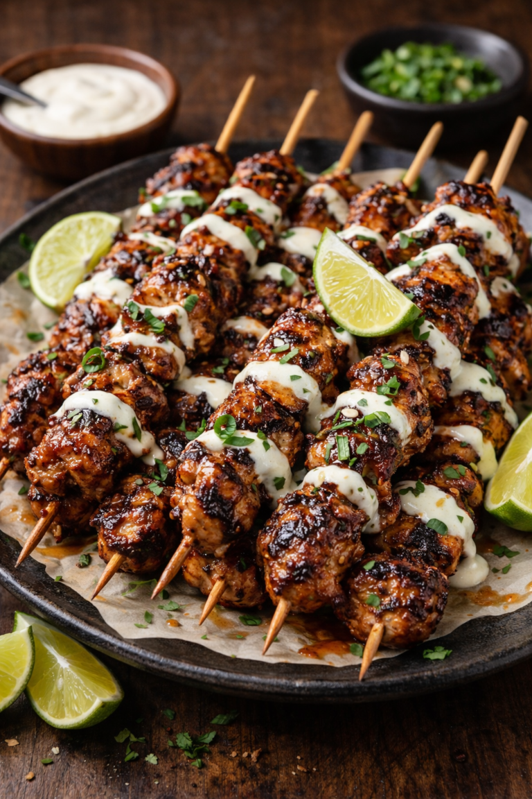 Jamaican Jerk Chicken Skewers with Lime Crema