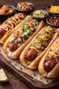 Loaded Hot Dogs with Global Toppings Bar