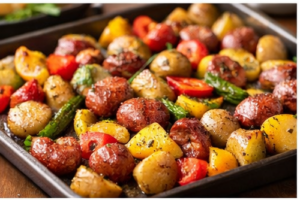 Sheet-Pan Sausage, Potatoes, and Peppers